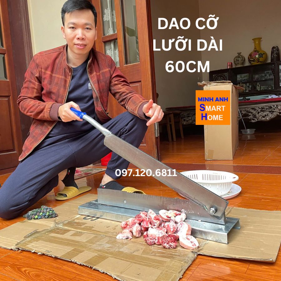 Hình ảnh thực tế dao cắt gà cỡ lưỡi dài 60cm cán tay cầm 30cm