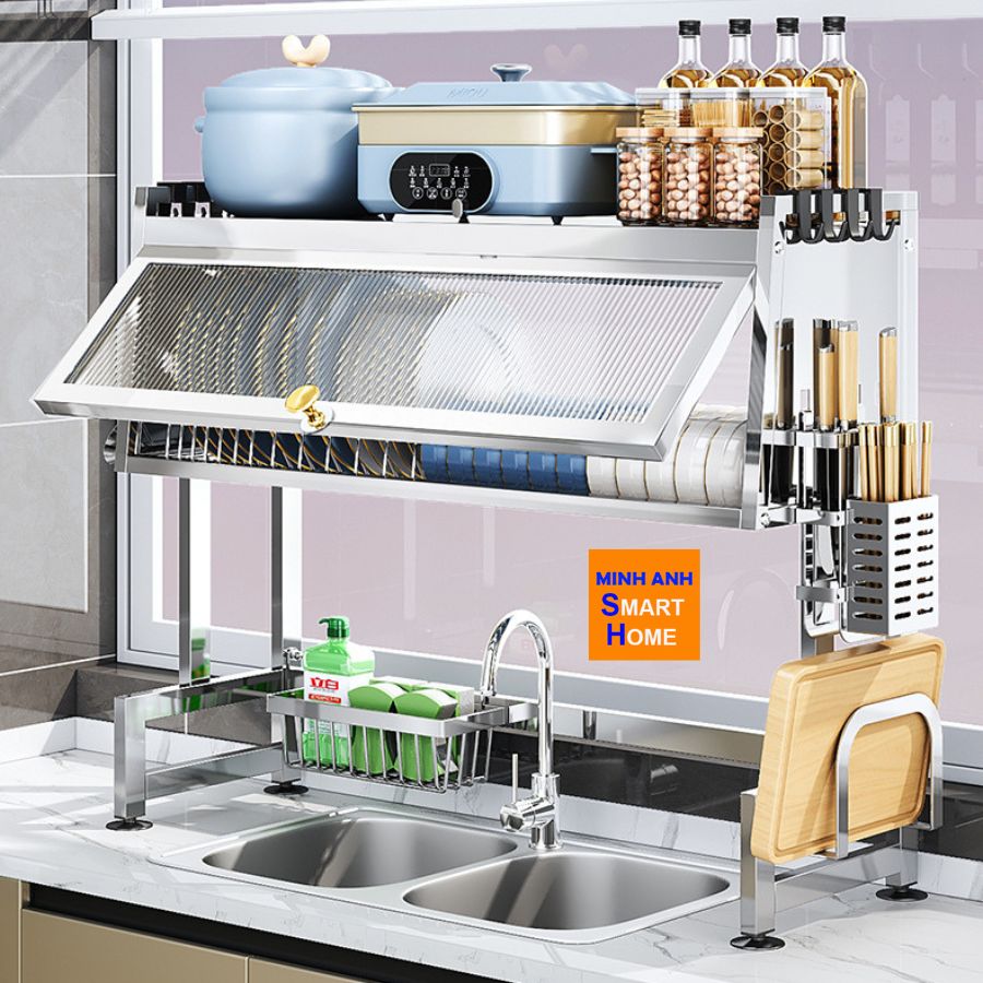Kệ úp chén có nắp đậy bằng inox
