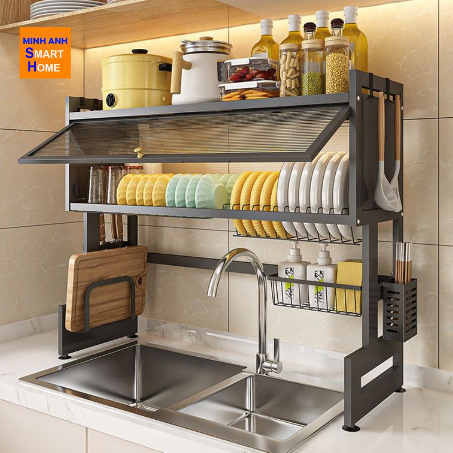 Kệ úp chén có nắp đậy bằng thép sơn tĩnh điện