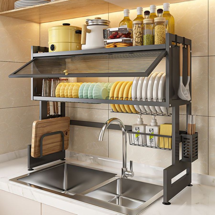Kệ úp chén có nắp đậy bằng thép sơn tĩnh điện
