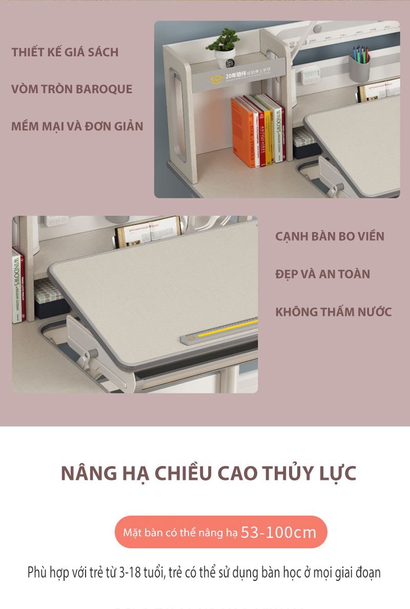 Bàn Học Chống Gù Chống Cận Cao Cấp - Nâng Hạ Thủy Lực DRZ-12002