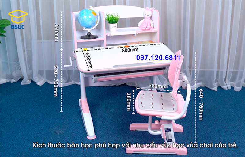 Bộ Bàn Học Chống Gù Chống Cận 80cm Mã DRZ-8001 Và Ghế Chống Gù MC-159