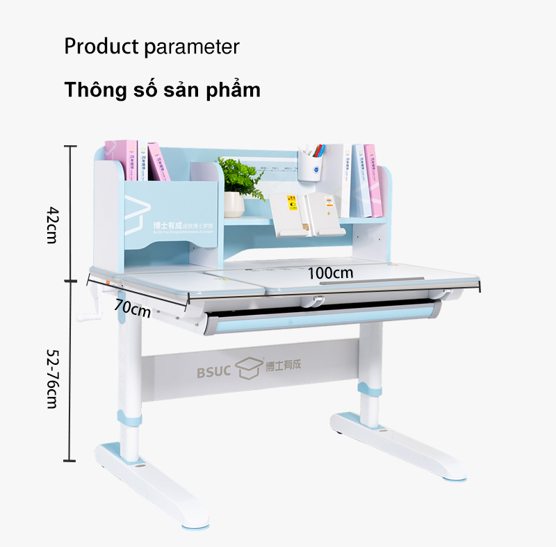 Kích thước sản phẩm bàn học thông minh nâng hạ chiều cao drz - 10008