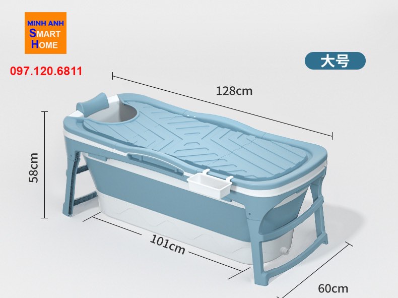 Bồn tắm nhựa gấp gọn kích thước dài128cm rộng 60cm