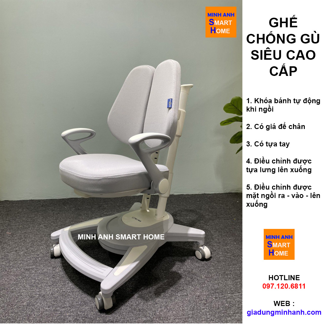 Ghế Chống Cao Cấp Nâng Hạ Chiều Cao, Điều Chỉnh 4 Chiều, Có Bánh Xe DRY-818