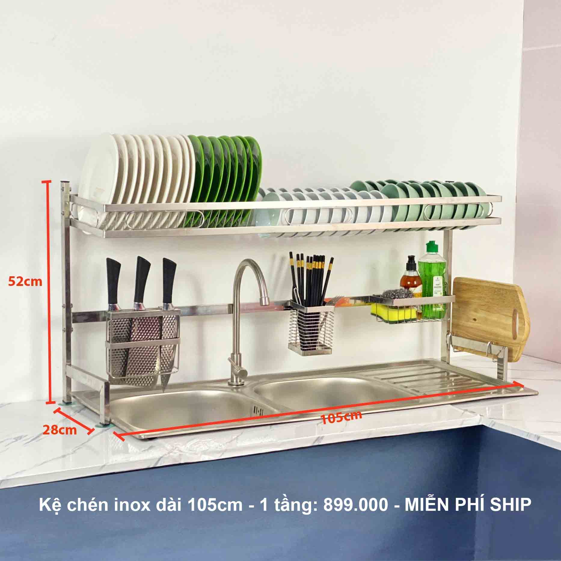 Báo giá kệ chén inox trên bồn rửa 1 tầng dài 105cm