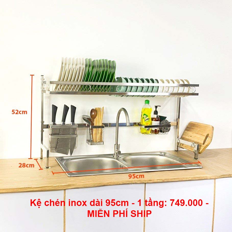 Báo giá kệ chén inox trên bồn rửa 1 tầng dài 95cm