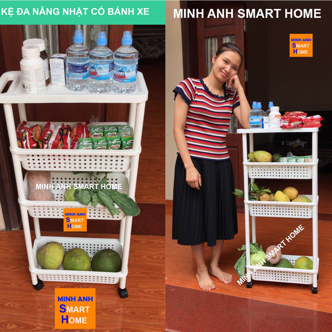 Kệ Để Đồ Nhà Bếp Đa Năng 4 Tầng Có Bánh Xe