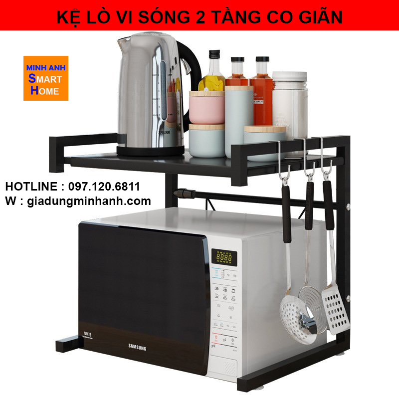 Kệ lò vi sóng 2 tầng để trên mặt bàn bếp có chân hút