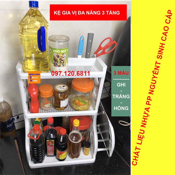 Kệ gia vị nhựa 3 tầng đa năng