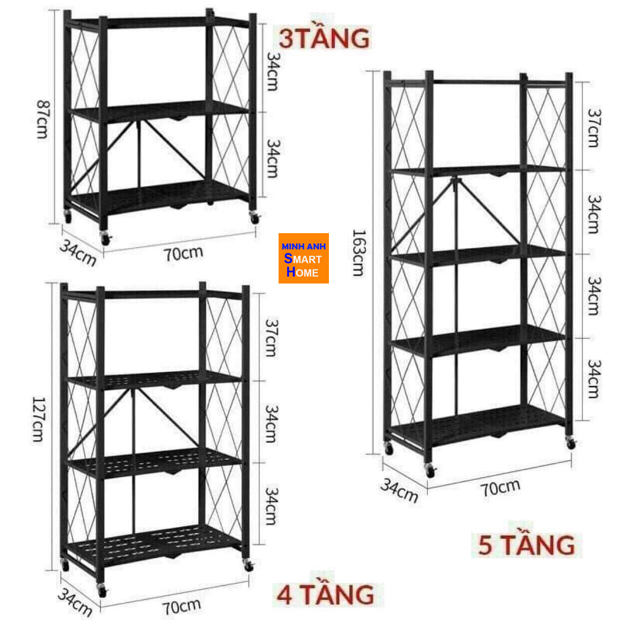 Kích thước kệ để đồ nhà bếp có bánh xe
