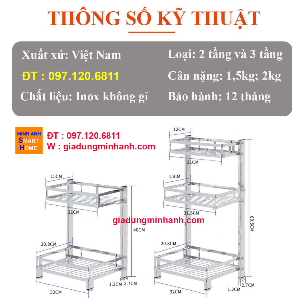 Kệ Đựng Gia Vị Nhà Bếp Thông Minh 2 Tầng, 3 Tầng Inox Chống Gỉ Siêu Hot Năm Nay - HẾT HÀNG