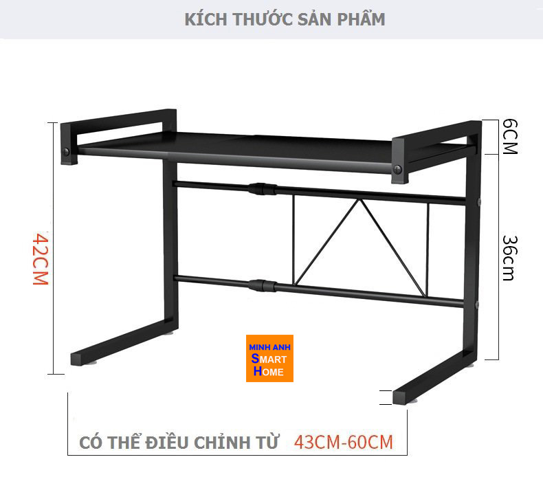 Kích thước kệ để lò vi sóng 2 tầng co giãn chiều ngang