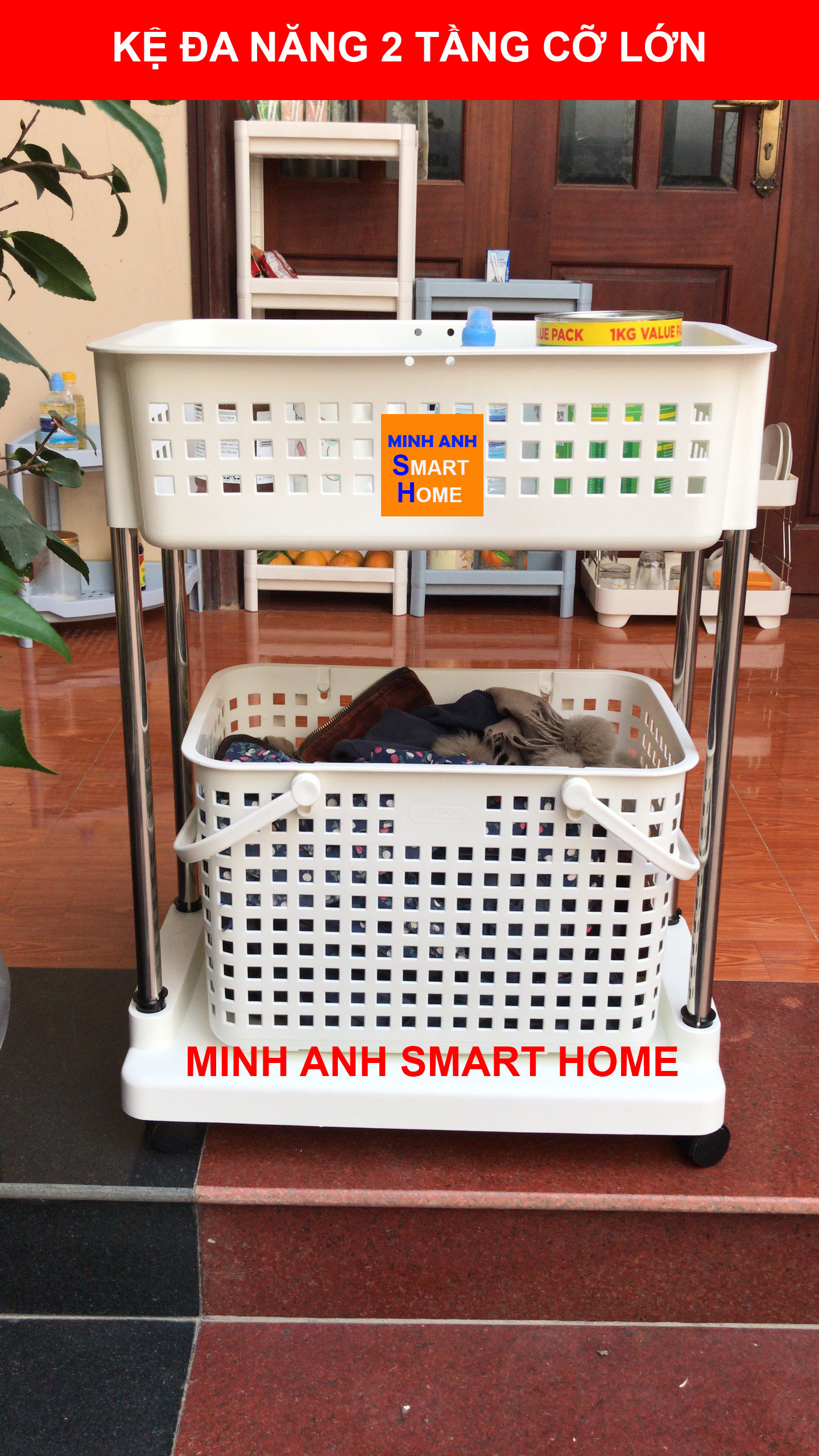 Kệ Nhà Tắm Đa Năng - Kệ Giỏ 2 Tầng Cỡ Lớn