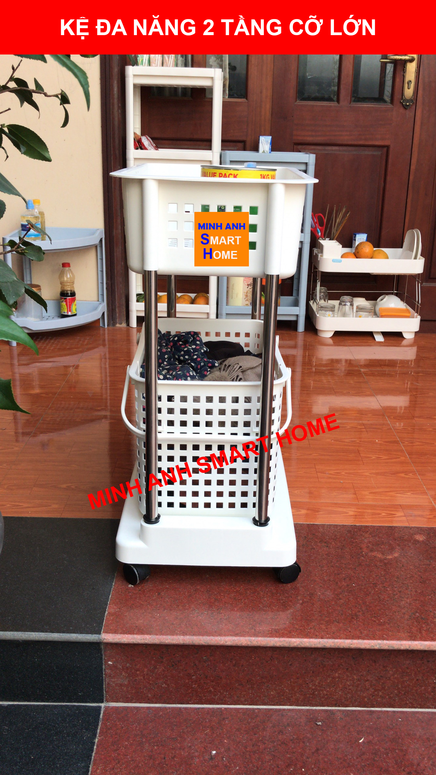 Kệ Nhà Tắm Đa Năng - Kệ Giỏ 2 Tầng Cỡ Lớn