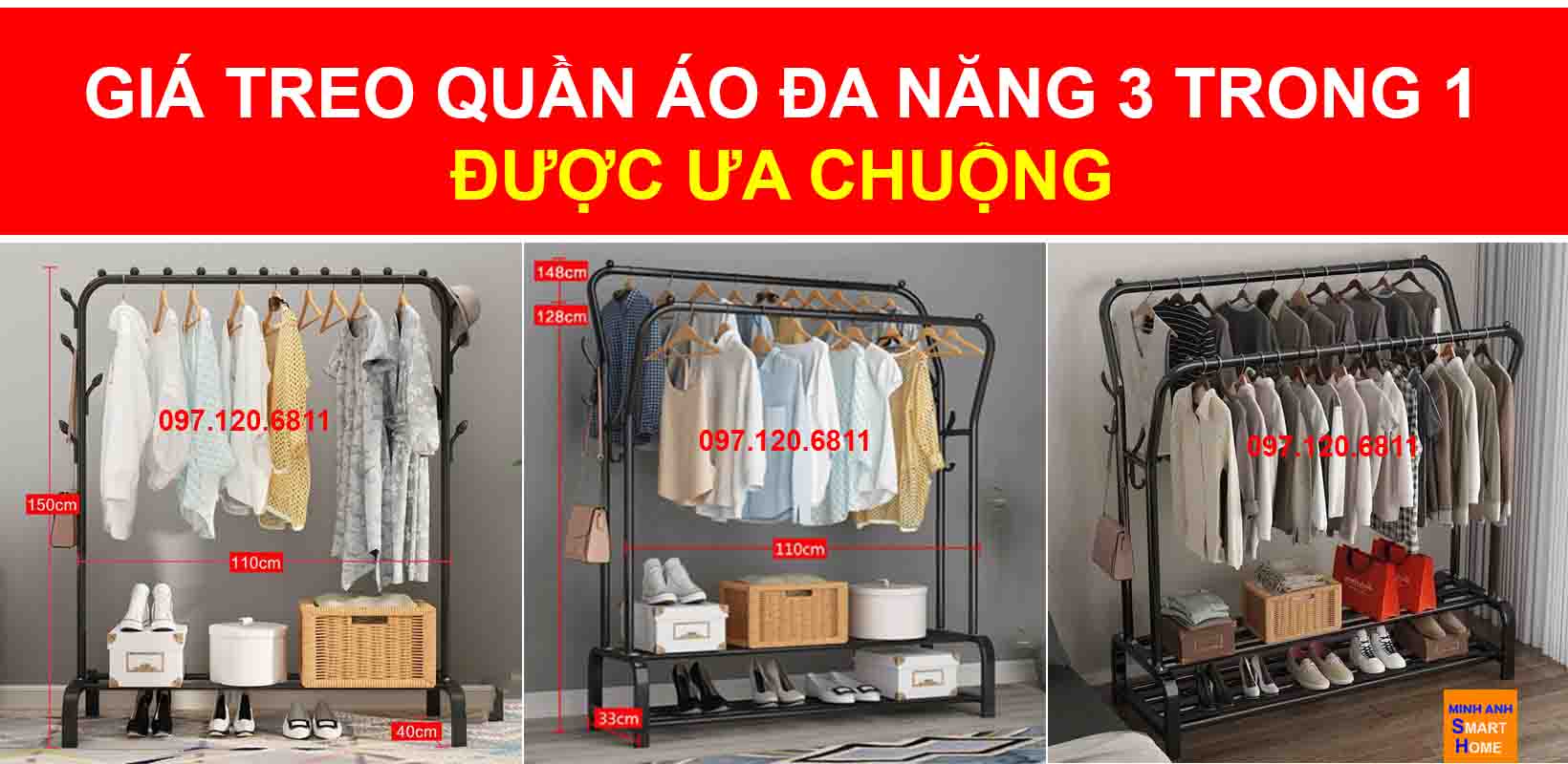 Giá treo quần áo đa năng 3 trong 1