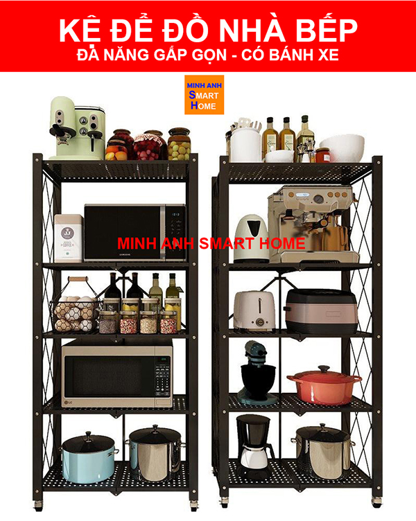 Kệ để đồ nhà bếp có bánh xe : để lò vi sóng, lò nướng, nồi cơm điện, nồi chiên