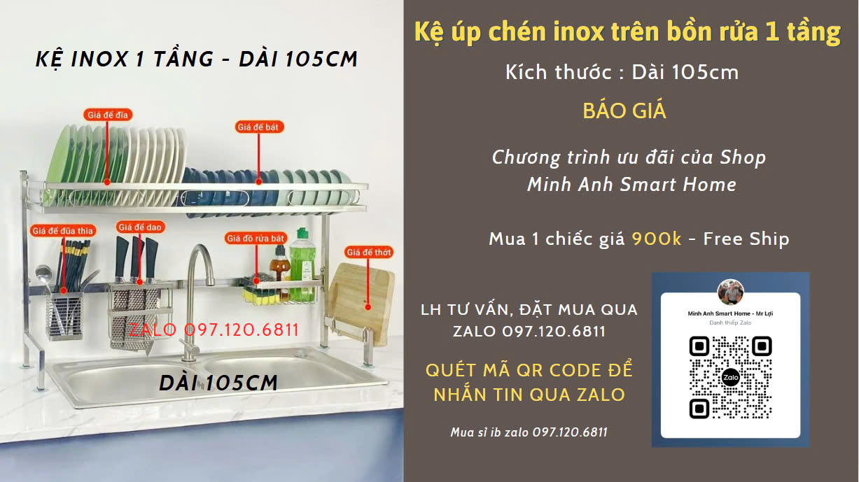 Kệ chén inox 1 tầng dài 105cm