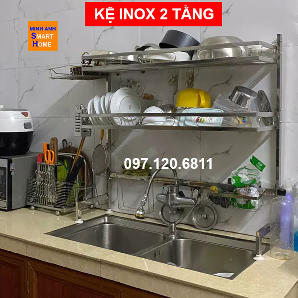 Kệ úp chén inox trên bồn rửa - Loại 2 tầng