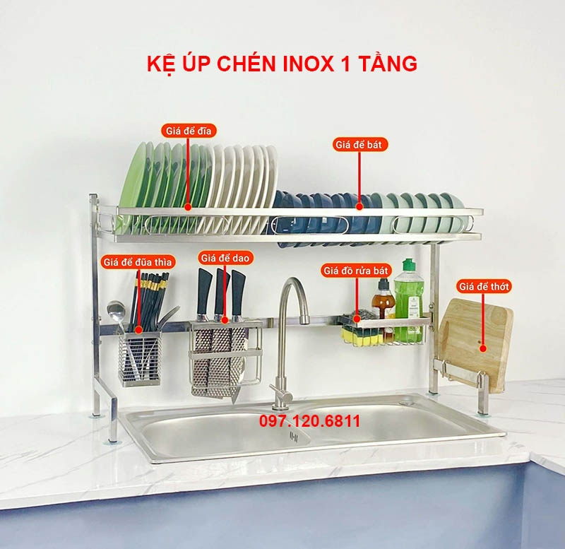 Kệ úp chén inox 1 tầng